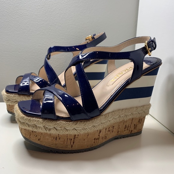 navy patent leather wedges